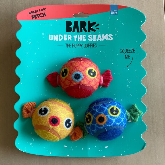 NEW Bark Box Under The Seams Puppy Guppies Set of 3 Squeaky Tennis Balls Dog Toy - Picture 2 of 5